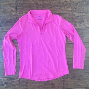 IBKUL Shirt Womens Small Pink Mock Quarter Zip Mesh Panels Sleeves Golf
